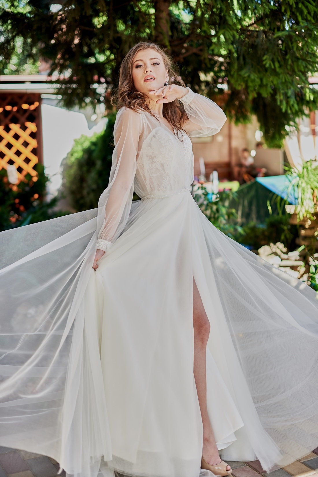 Boudoir Dress Detachable Tulle Wedding Duster With Long
