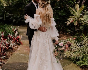 Detachable Tulle Wedding Sleeves, Ivory Puff Sleeves, Bridal Bicep Cuffs