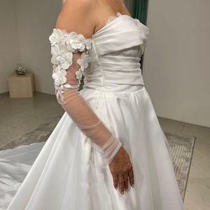 Detachable Bridal Sleeves: Handmade Tulle Bicep Sleeves with 3D Flowers image 1