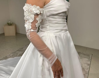 Detachable Bridal Sleeves: Handmade Tulle Bicep Sleeves with 3D Flowers
