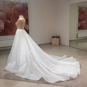 Handmade Lace Embellished Tulle Bridal Overskirt - Detachable Train