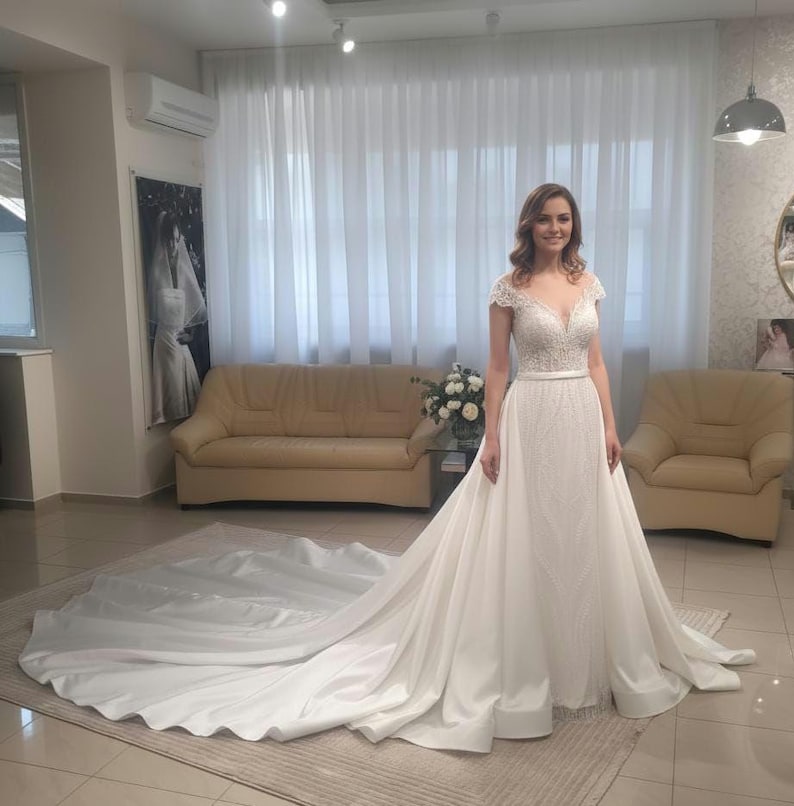 Satin off white overskirt with waistband front view