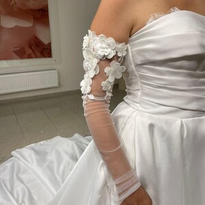 Detachable Bridal Sleeves: Handmade Tulle Bicep Sleeves with 3D Flowers image 6