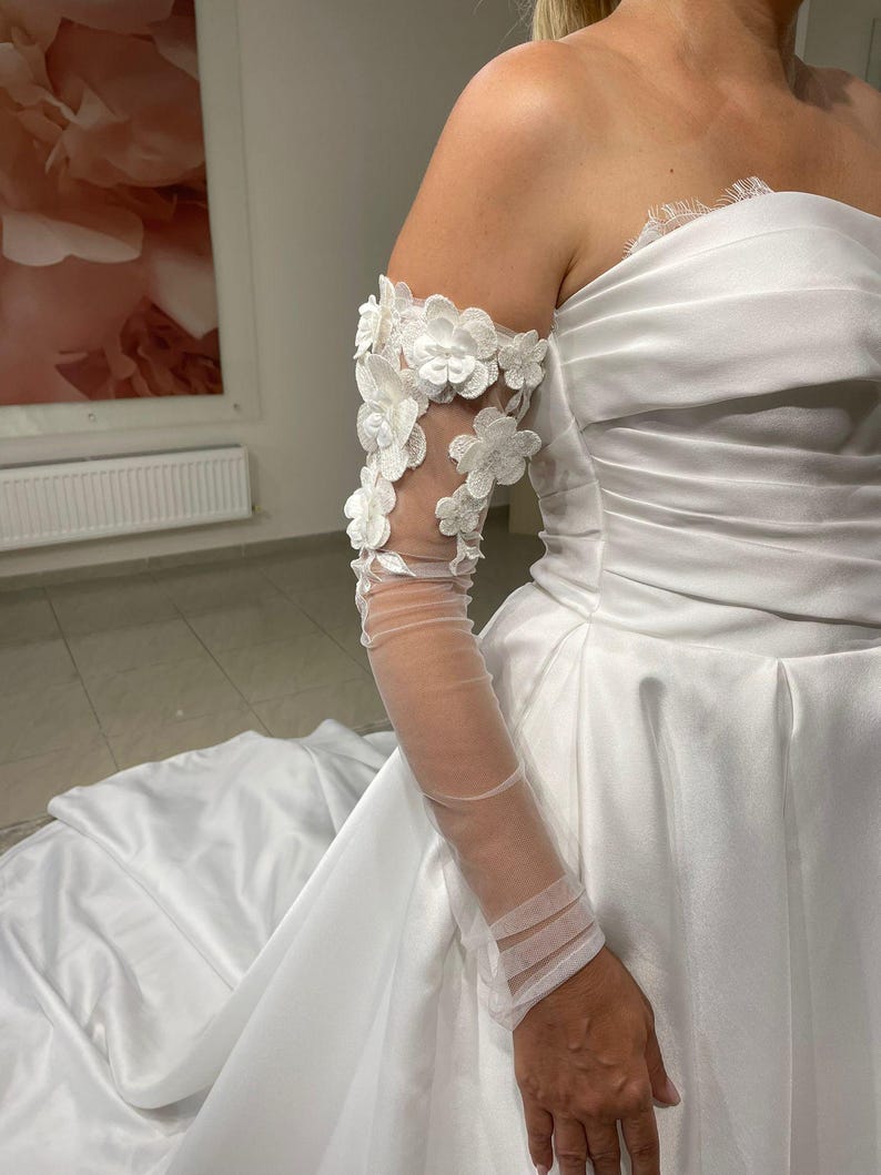 Detachable Bridal Sleeves: Handmade Tulle Bicep Sleeves with 3D Flowers image 6