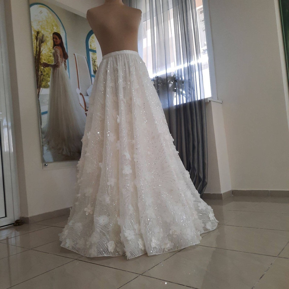 3 D Floral Lace Wedding Skirt Bridal Skirt Detachable Etsy
