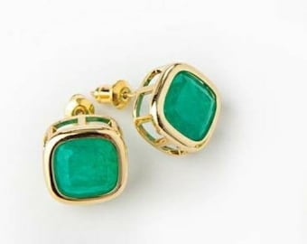 Orecchini a borchie color smeraldo, pietra preziosa in oro giallo 21 carati, pietra di nascita verde argento 925, regalo unico per la festa della mamma, Angelina Jolie, gioielli di compleanno