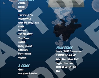 Billie Eilish Hit Me Hard and Soft Tour setlist poster (digitale print)