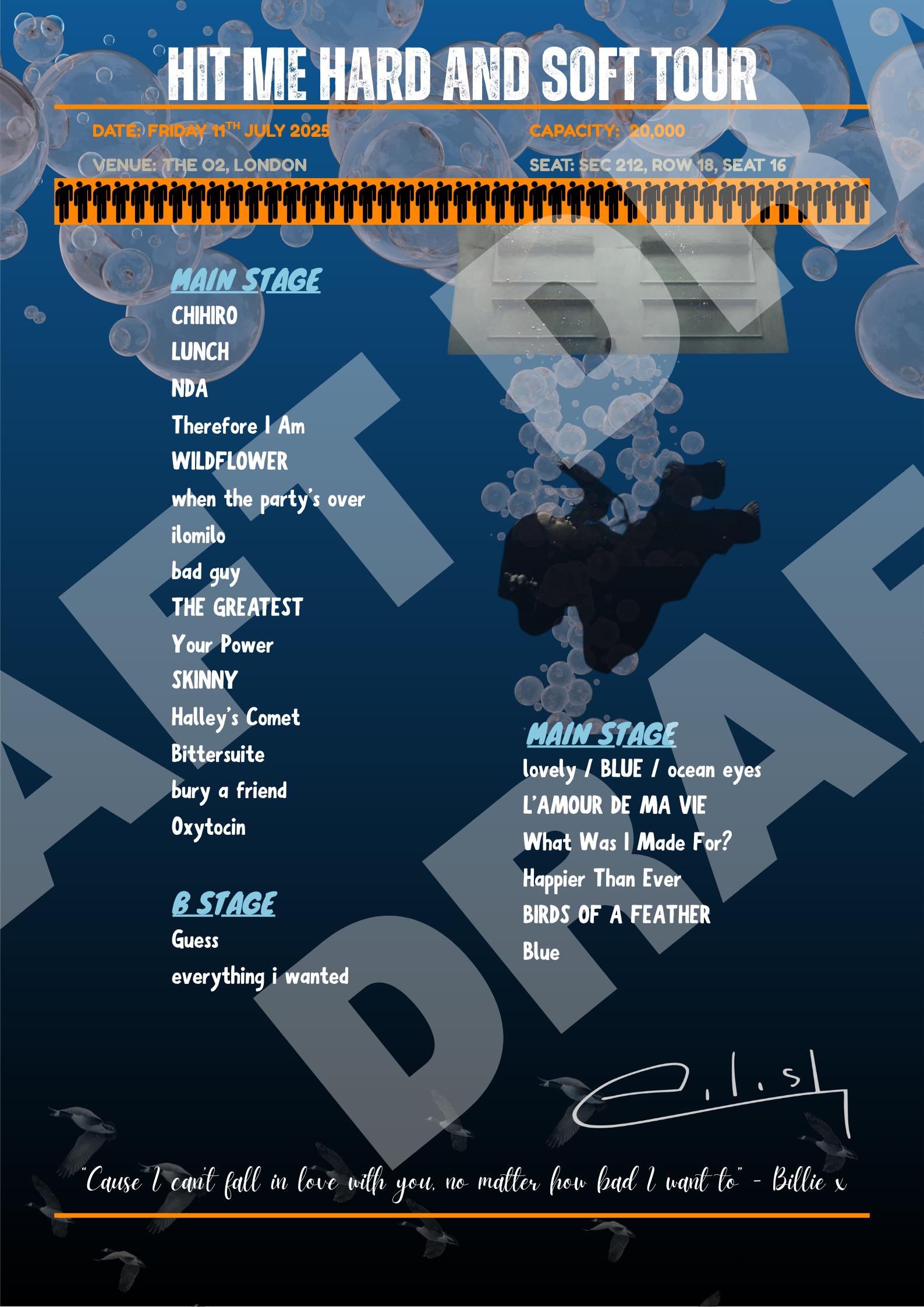 Hit Me Hard and Soft Tour Setlist Print – Billie Eilish Tour