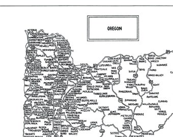 May include: A black and white map of Oregon showing major cities and towns, highways and roads, as well as rivers and lakes. The map is a useful tool for planning a trip to Oregon.