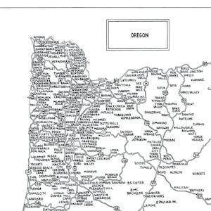 Feuille de route de l’Oregon | Dessin à la main, noir et blanc | Téléchargement numérique et imprimable
