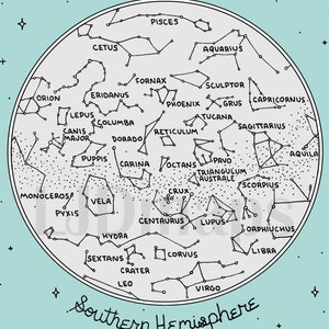 Map of the Constellations Star Chart Hand-Drawn Digital, Printable Download image 2