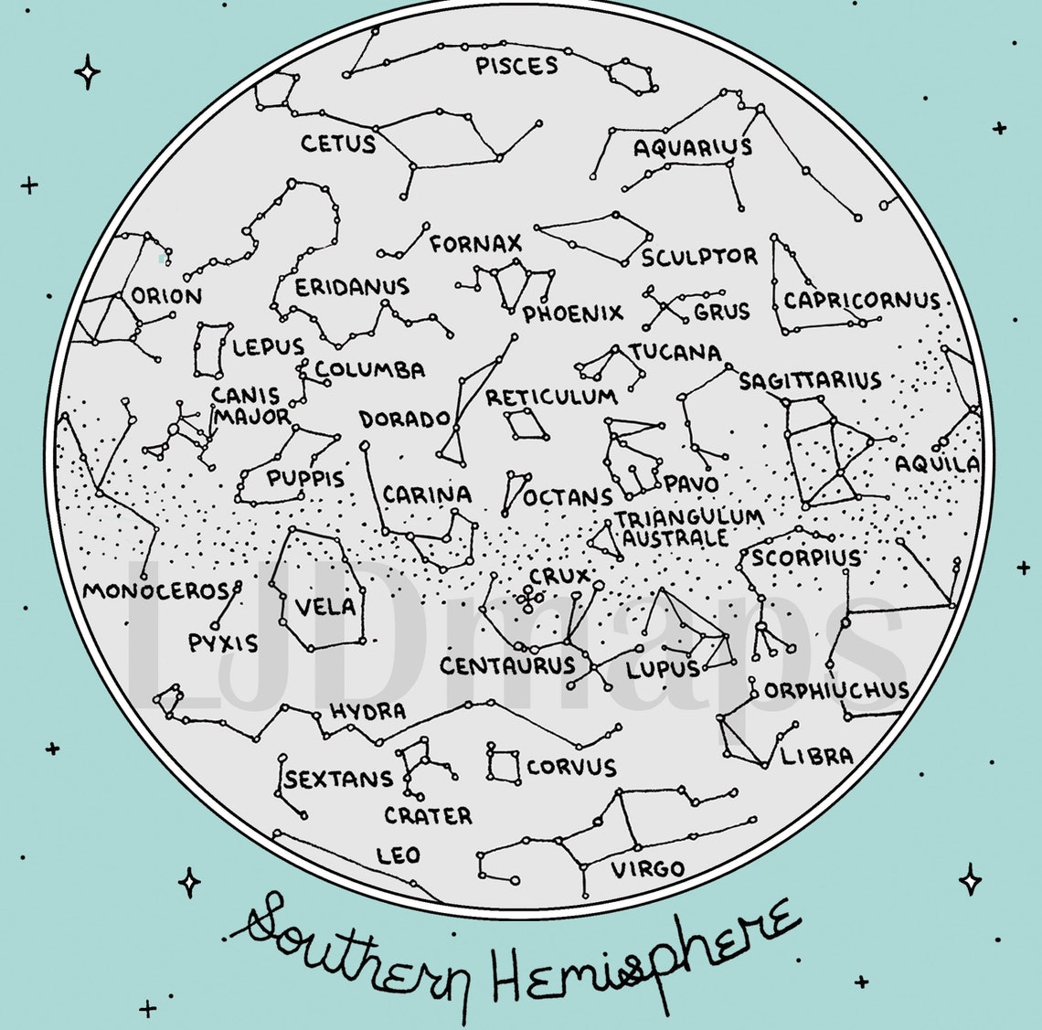 Map of the Constellations | Star Chart | Hand-drawn | Digital, Printable Download - Etsy