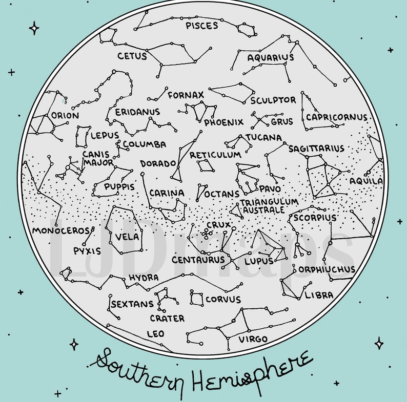 Map of the Constellations Star Chart Hand-Drawn Digital, Printable Download image 2