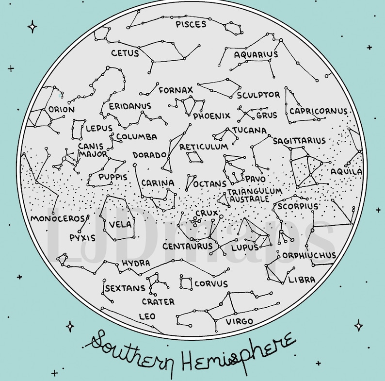 Map of the Constellations Star Chart Hand-Drawn Digital, Printable Download image 2