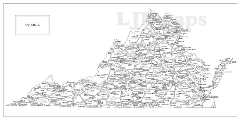 Road Map of Virginia | Hand-drawn, Black &amp; White | Digital, Printable ...