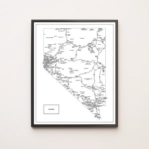 Straßenkarte von Nevada | Handgezeichnete, schwarz-weiße | Digitaler, druckbarer Download
