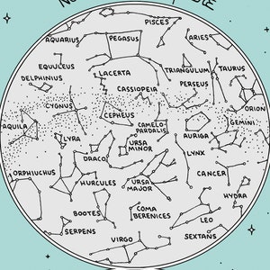 Map of the Constellations Star Chart Hand-Drawn Digital, Printable Download image 1