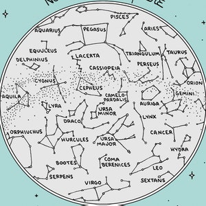 Carte des Constellations | | de la carte des étoiles | dessinées à la main Téléchargement numérique et imprimable