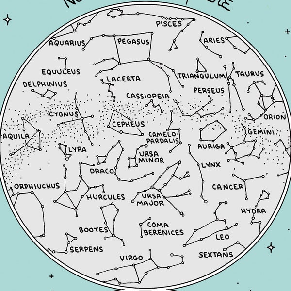 Map of the Constellations | Star Chart | Hand-Drawn | Digital, Printable Download