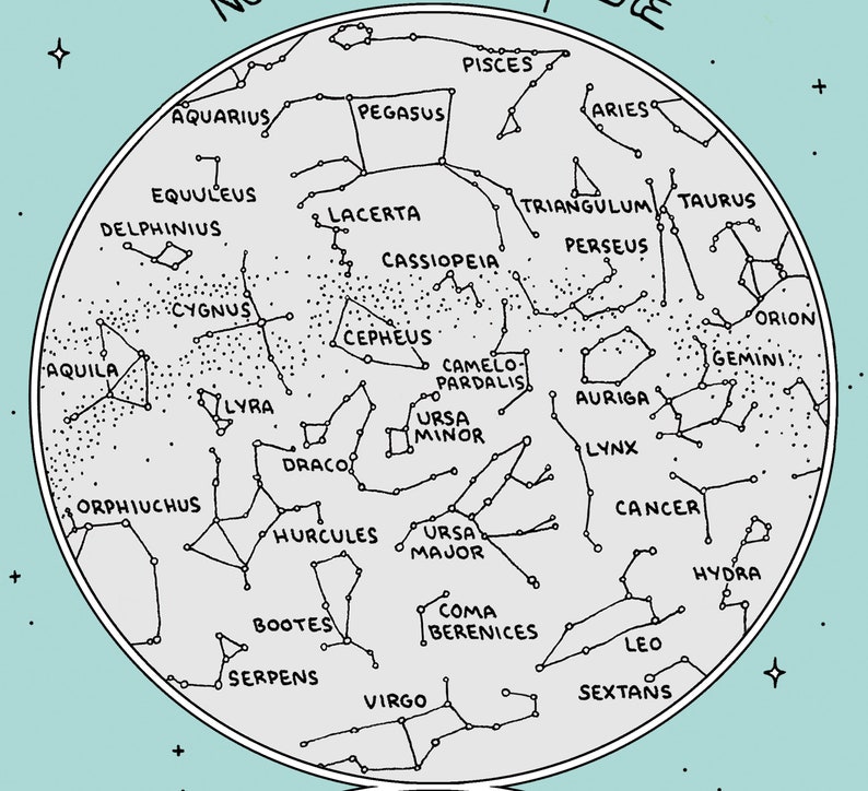 Map of the Constellations Star Chart Hand-Drawn Digital, Printable Download image 1