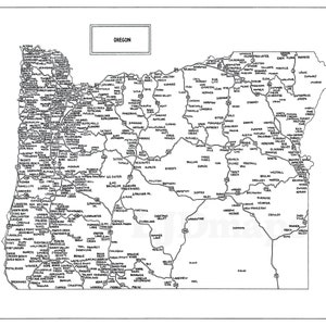 Road Map of Oregon | Hand-drawn, Black &amp; White | Digital, Printable ...