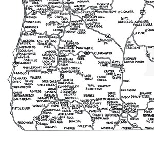 Road Map of Oregon | Hand-drawn, Black &amp; White | Digital, Printable ...