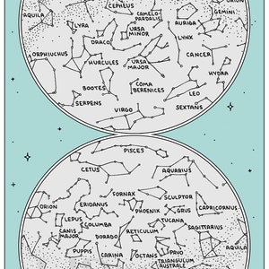 Map of the Constellations Star Chart Hand-Drawn Digital, Printable Download image 4