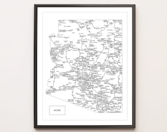 鉛筆画「A road to Arizona」　B5大サイズ Road Map of Arizona - State and Interstate Highways | Hand