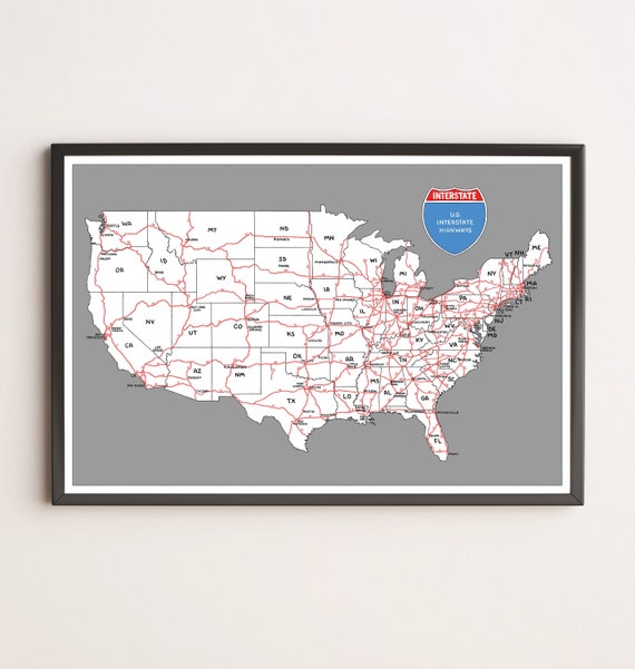 hand drawn us interstate highway map digital printable etsy
