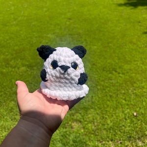 Handmade Crochet Ghost Cat Plushie – Spooky Cute Halloween Kitty | Kawaii Ghost Pet | Black & White Amigurumi Ghostie