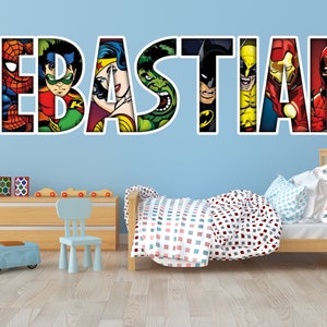 Superhero Custom Name Wall Decal, Personalized Sticker, Personalized Decal, Nursery Decal Baby Boy Sticker