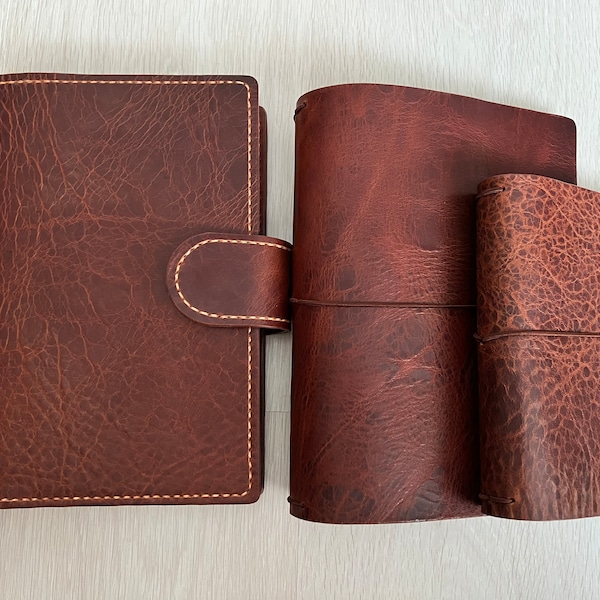 Carnet de voyage Folio Midori Planner Cuir véritable vintage Cuir Cognac Journal Hobonichi Couverture