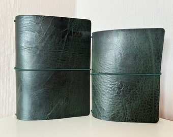 Travelers Notebook Midori Planner Genuine Leather Cowhide Vintage Forest Green Journal B6+A6