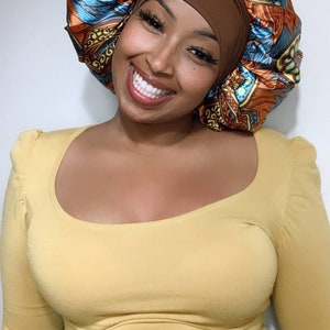 Jumbo Satin Bonnet with Stretch Edge Tie Protect Edges, Baby Hair, Curls and Natural Hair (Lightweight Single Layer)