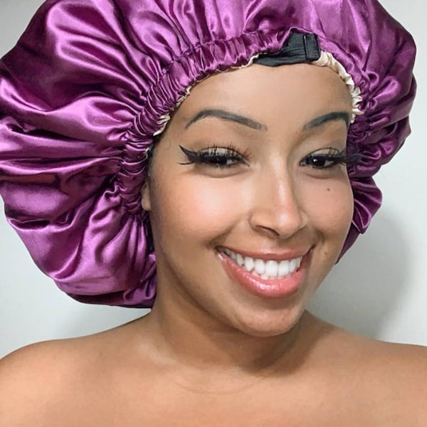 Reversible, Waterproof, Extra Large, Double Layered, Satin Shower Cap