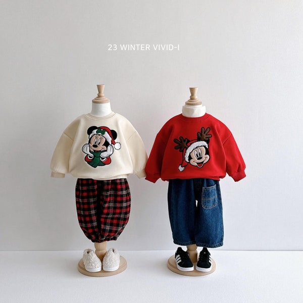 Kids Santa Mickey, Holiday Mickey Sweatshirt, Kids Fleece-lined sweatshirt, Made in Korea