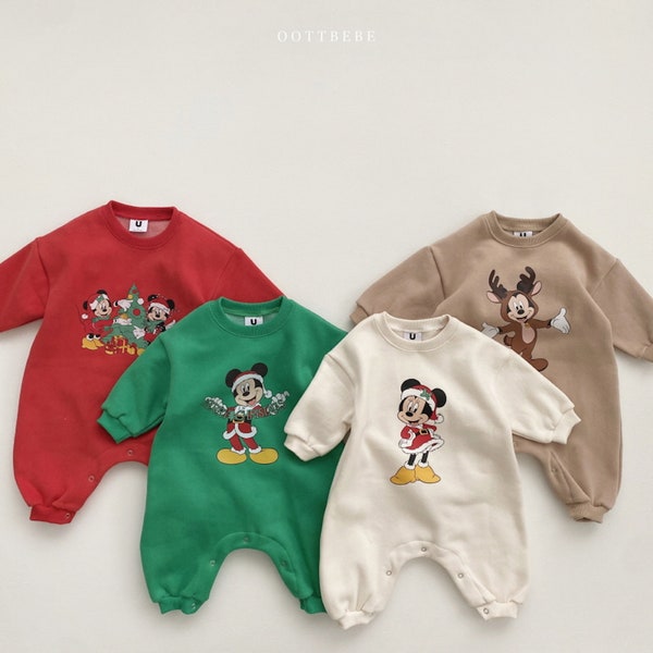 Baby Christmas Mickey Jumpsuit - Fleece lines, Made in Korea