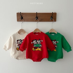 Christmas Minnie Romper, Christmas Mickey Romper, Fleece-lined Romper, Made in Korea