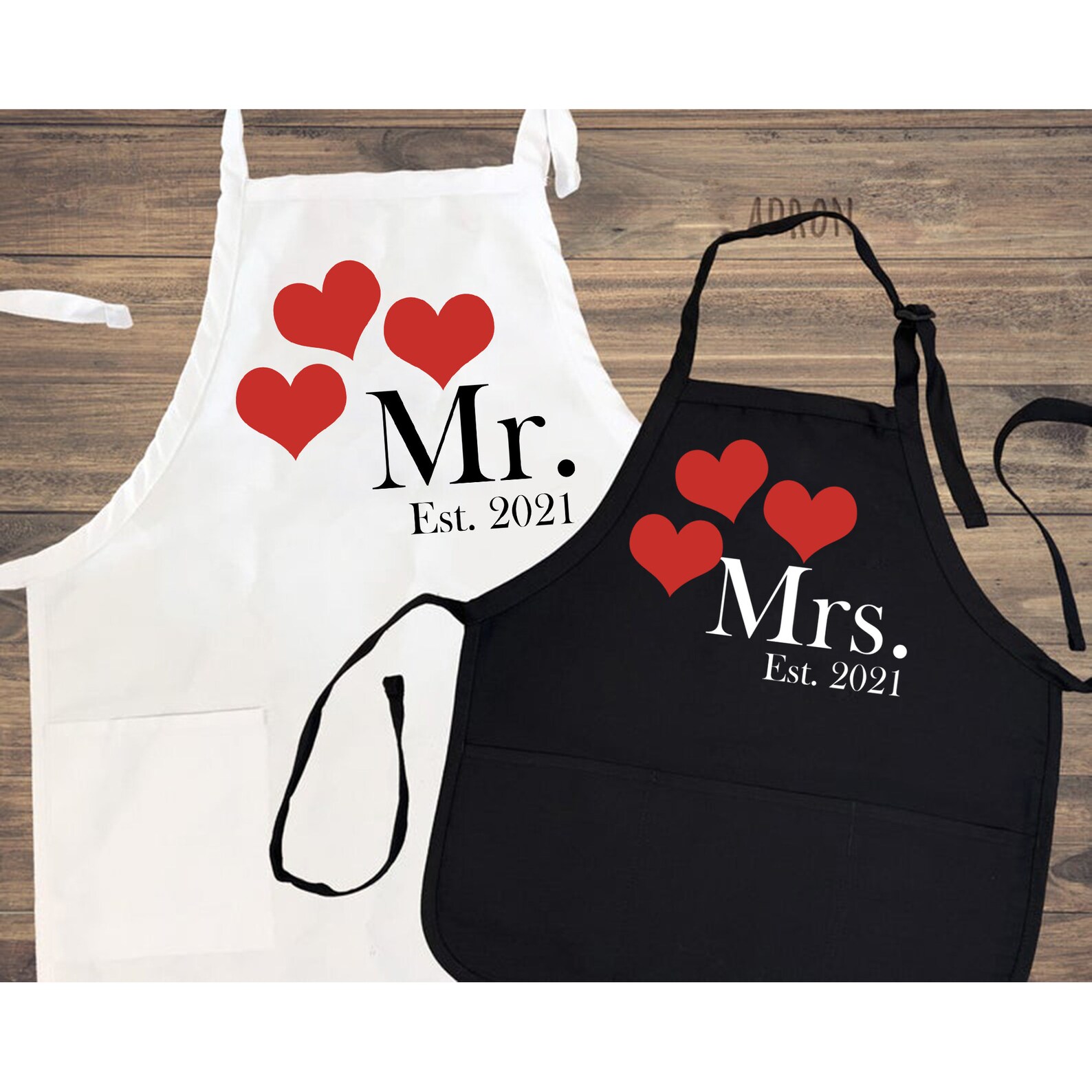 Mr and Mrs Gifts Sets Couples Apron Set Mr Mrs Est 2021 Etsy