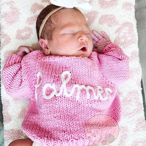 Personalized baby sweater,Knit baby Jumper,Hand Knitted Jumper Sweaters,hand knit sweater kids,baby sweater,baby sweater with name 9-Pink