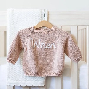 Knit baby Jumper,Baby name sweater , Baby jumper, name sweater,baby name jumper,knitting sweater,knit baby sweater, 6-Tan (pale pink)