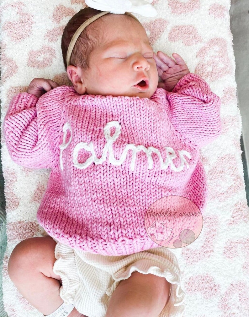 Personalized baby sweater,Knit baby Jumper,Hand Knitted Jumper Sweaters,hand knit sweater kids,baby sweater,baby sweater with name 9-Pink