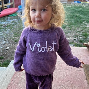 Personalized baby sweater,Knit baby Jumper,Hand Knitted Jumper Sweaters,hand knit sweater kids,baby sweater,baby sweater with name 14-Lilac Color