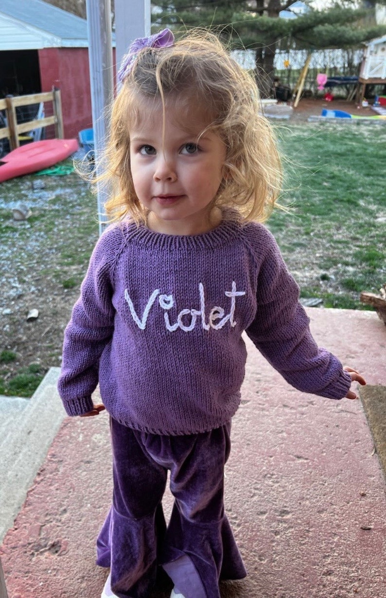 Personalized baby sweater,Knit baby Jumper,Hand Knitted Jumper Sweaters,hand knit sweater kids,baby sweater,baby sweater with name 14-Lilac Color