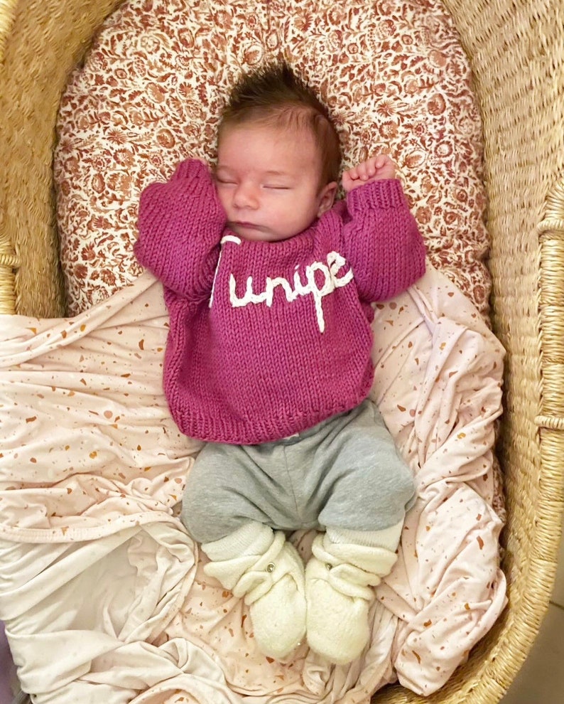 Personalized baby sweater,Knit baby Jumper,Hand Knitted Jumper Sweaters,hand knit sweater kids,baby sweater,baby sweater with name 11-Fuchsia