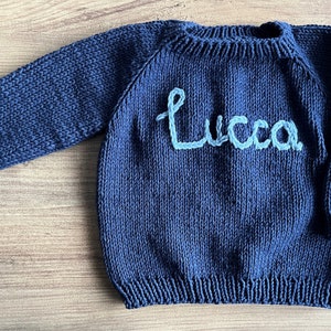 Knit baby Jumper,Baby name sweater , Baby jumper, name sweater,baby name jumper,knitting sweater,knit baby sweater, 1 - Navy blue