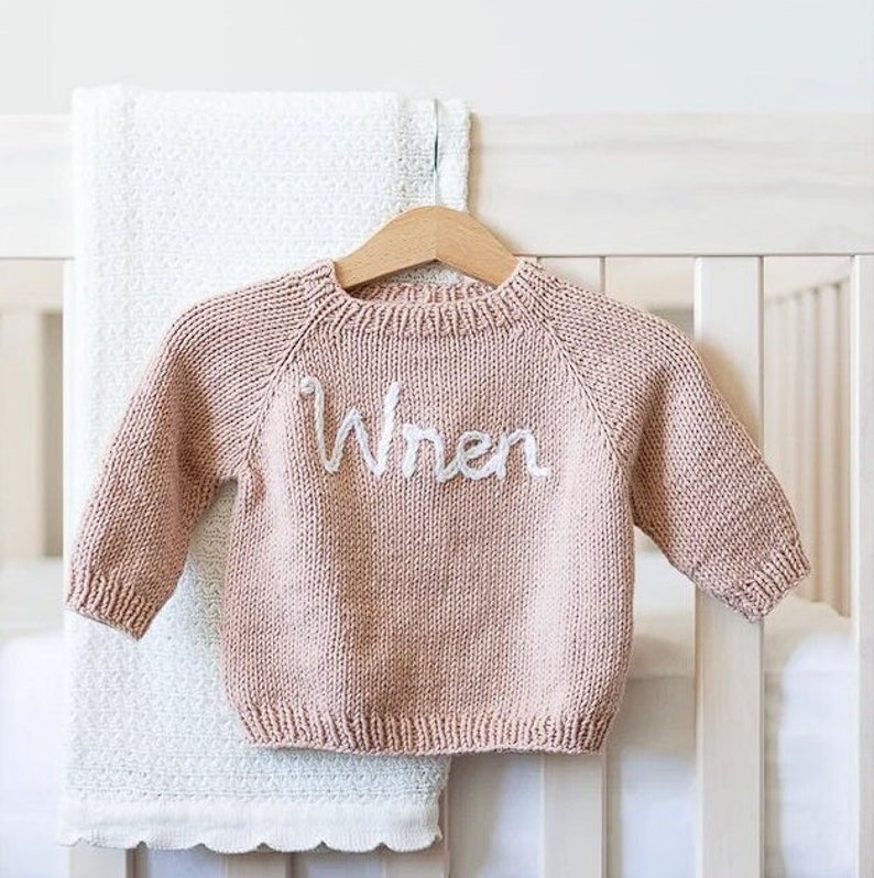 Knit baby Jumper,Baby name sweater , Baby jumper, name sweater,baby name jumper,knitting sweater,knit baby sweater, 6-Tan (pale pink)