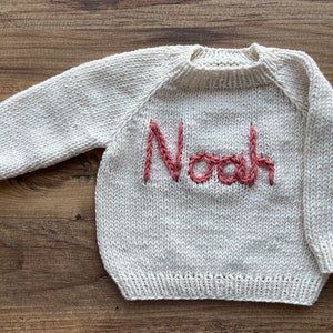 Personalized baby sweater,Knit baby Jumper,Hand Knitted Jumper Sweaters,hand knit sweater kids,baby sweater,baby sweater with name 12-Cream