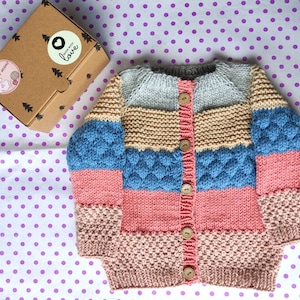 Hand Knit Kids Cardigan Chunky Wool Sweater for Girls or Boys, Cozy Winter Knitwear, Handmade Gift