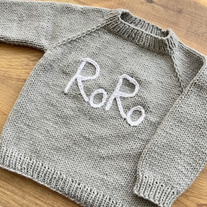 Knit baby Jumper,Baby name sweater , Baby jumper, name sweater,baby name jumper,knitting sweater,knit baby sweater, 15-Light Gray